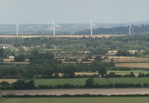 Wiltshire landscape with wind turbines