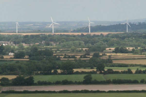 Wiltshire landscape with wind turbines