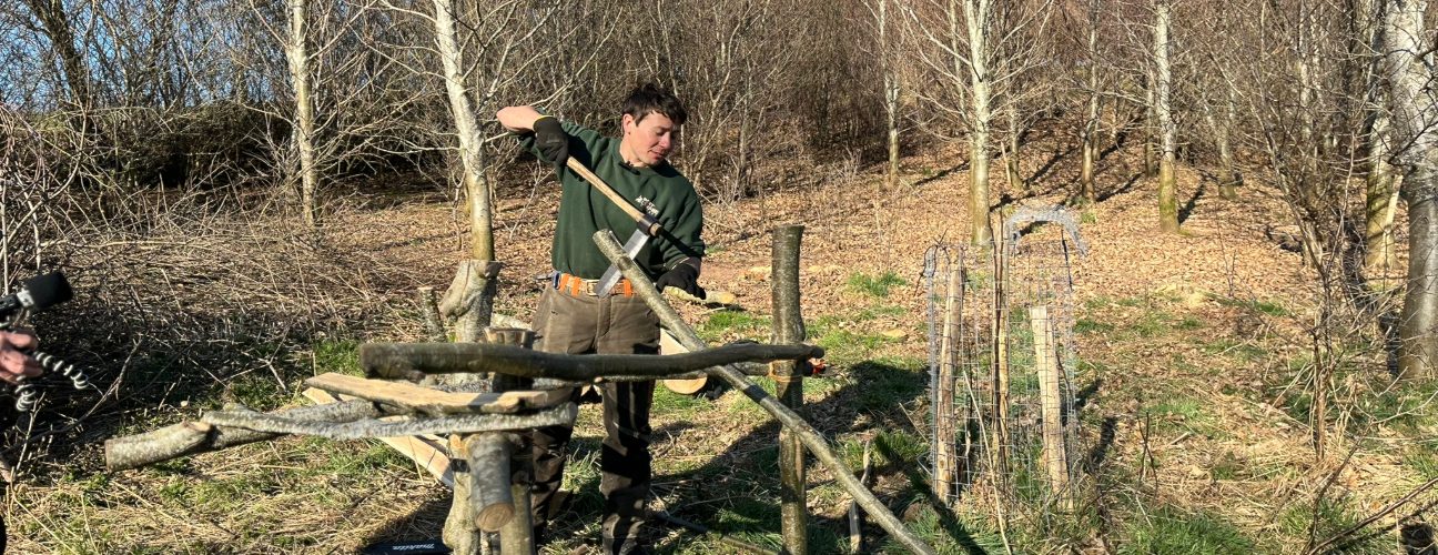 Coppicer Lee Bassett giving a demo at Sleanstonhow Farm, Cumbria