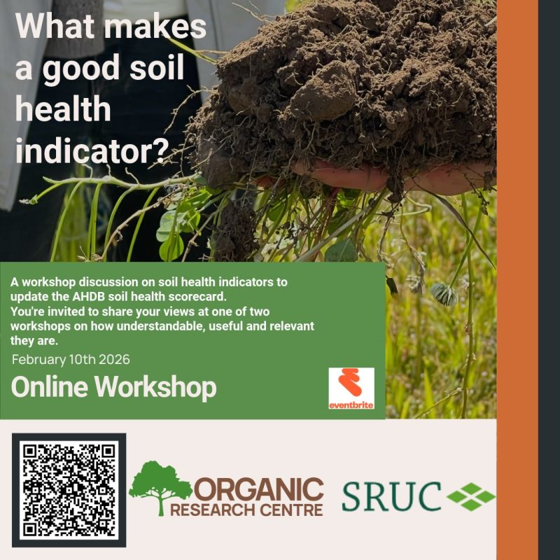 Advert for soil health indicator online workshop with QR code